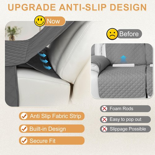 HDCAXKJ 100% Waterproof Reclining Sectional Couch Covers L Shape Recliner Sofa Cover Washable Quilted Soft Pet Dog Corner Recliner Slipcovers with Pockets (5 Seat and 1 Middle Console, Middle Gray)