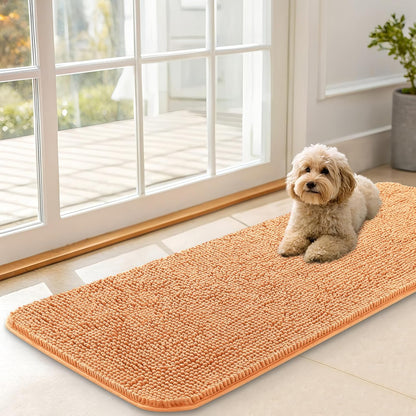 OLANLY Dog Door Mat - Absorbent Non-Slip Mud Mat for Indoor Use | Quick Dry Chenille, 47x17, Orange