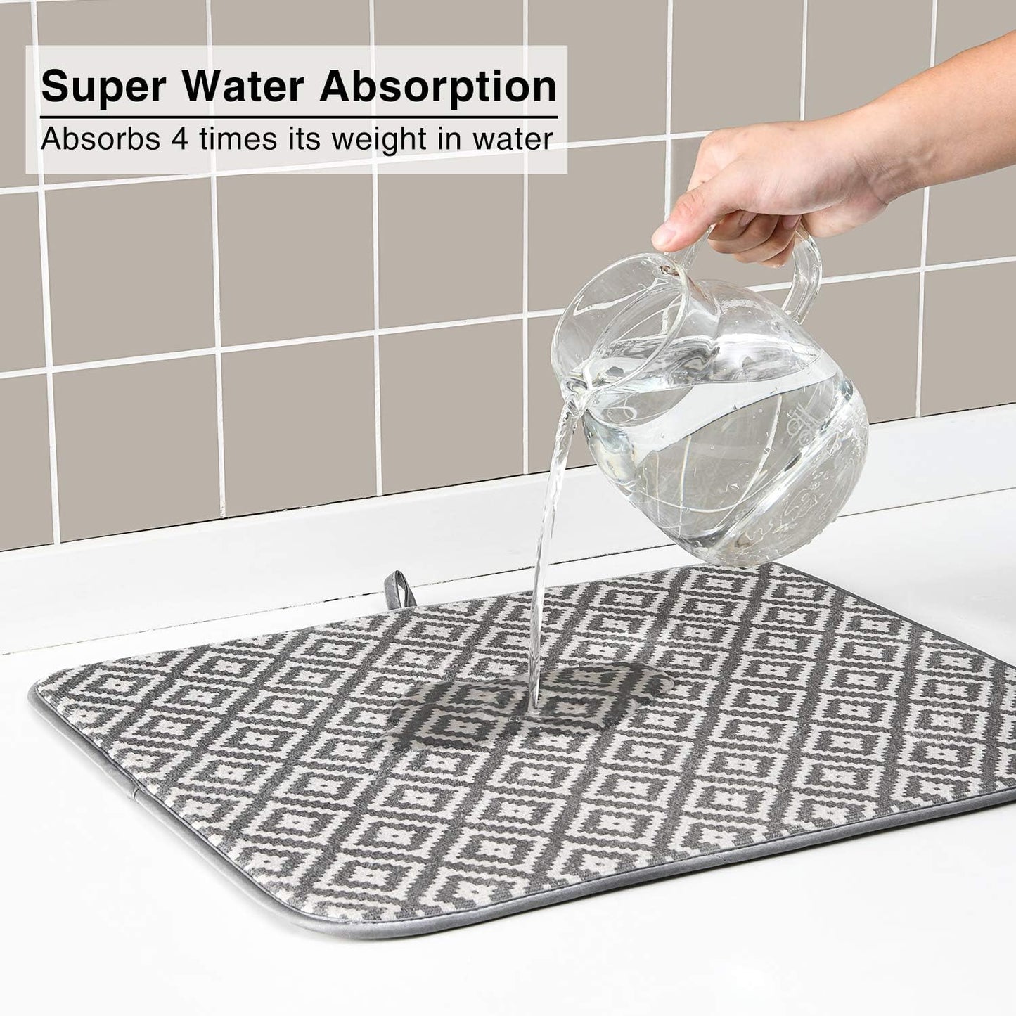 Subekyu Dish Drying Mat - Ultra Absorbent Microfiber Drainer Mats | 2 Pack, 19.2" x 15.8" (Rhombus)