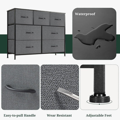 Skiennix 7-Drawer Dresser - Anti-Tip Fabric Storage Organizer with Wooden Top | Gray Finish for Bedroom & Living Room