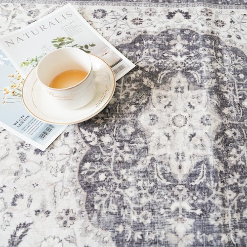 Hallway Washable Runner Rug - Vintage Soft Non-Slip Indoor Carpet for Entryway | 2'6''x12', Grey