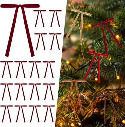 Burgundy Velvet Ribbon Bows - 24 PCS Christmas Tree Topper Ornaments | 5x7 Inch Decorative Bows