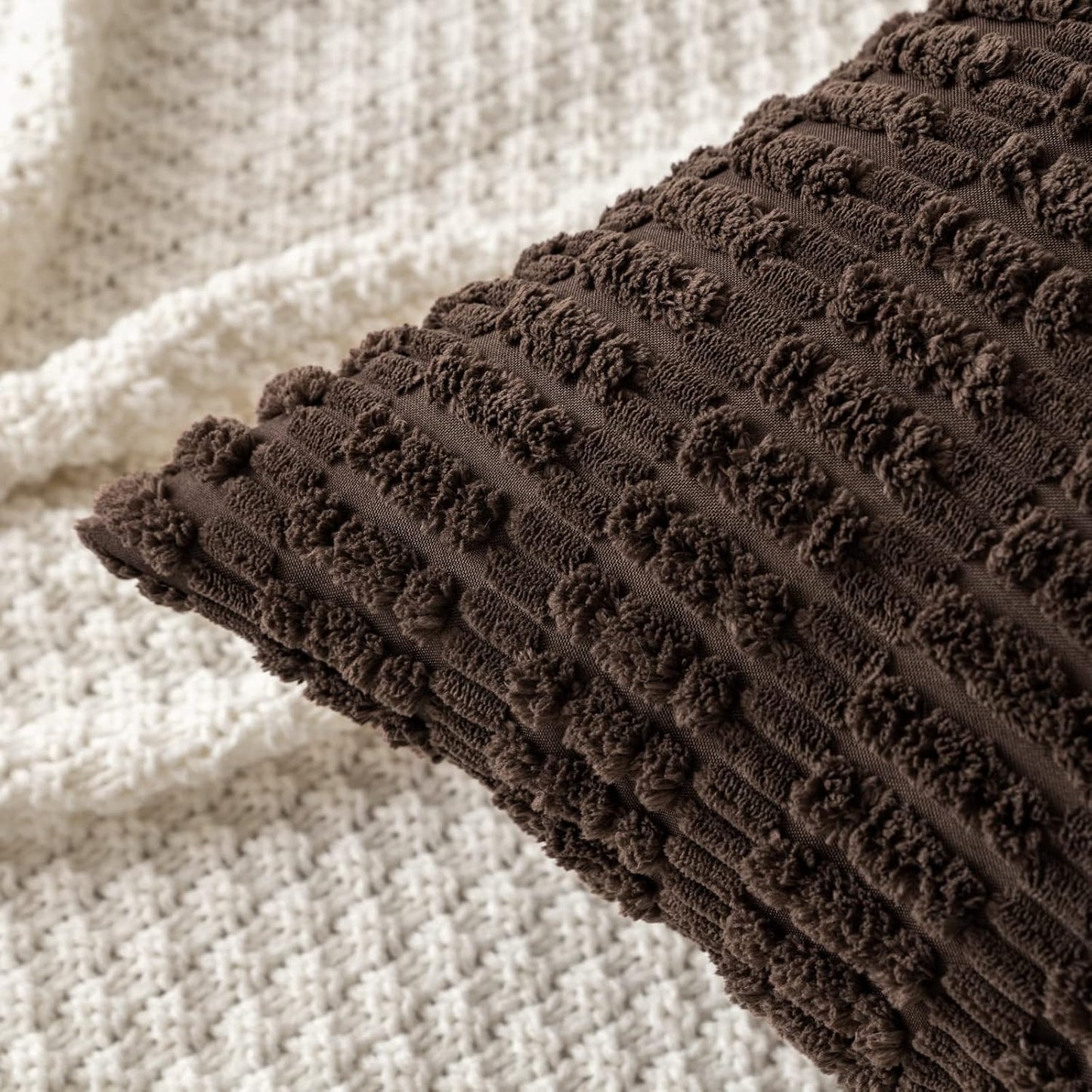 MIULEE Decorative Throw Pillow Covers - Soft Corduroy Boho Striped Design | 16x16 Inch, Dark Brown, Set of 2