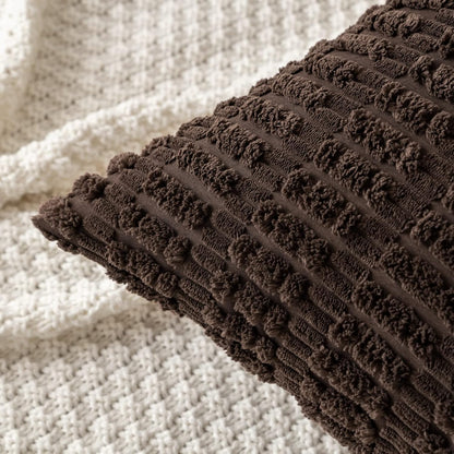 MIULEE Decorative Throw Pillow Covers - Soft Corduroy Boho Striped Design | 16x16 Inch, Dark Brown, Set of 2