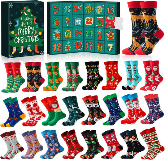 MOVINPE Advent Calendar Socks - 24 Pairs of Funny Christmas Crew Socks for Adults | Warm Cotton Countdown Gifts