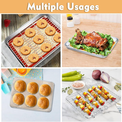 P&P CHEF 9-Inch Baking Sheet Pan Set - Stainless Steel Oven Tray with Rack & Silicone Mat, Dishwasher Safe
