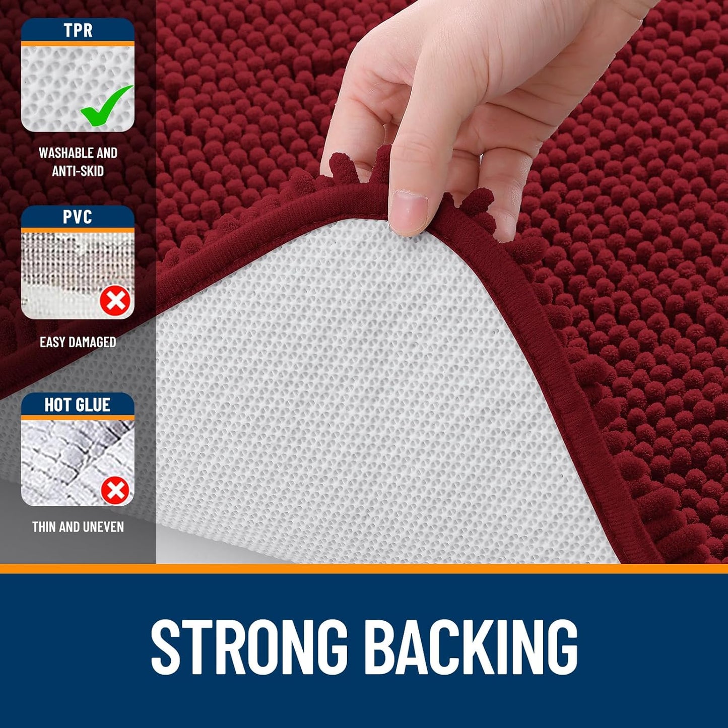 OLANLY Bathroom Runner Rugs - Extra Soft Chenille Bath Mat | Quick Dry, Machine Washable, 47x24, Red