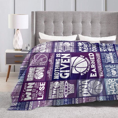 Homieblanket Basketball Blanket for Women Men, Cool Basketball Themed Design Printed Purple Throw Blankets for Teens Adults Lap, Chair Sofa, Soft Fleece Cozy Blanket, 50"x 60"