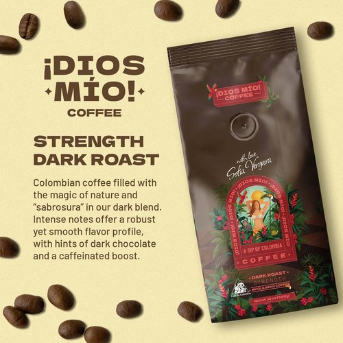 Dios Mio Coffee by Sofia Vergara, Dark Roast, Whole Bean Premium Colombian Coffee, 12 Ounce Bag (Pack of 2)