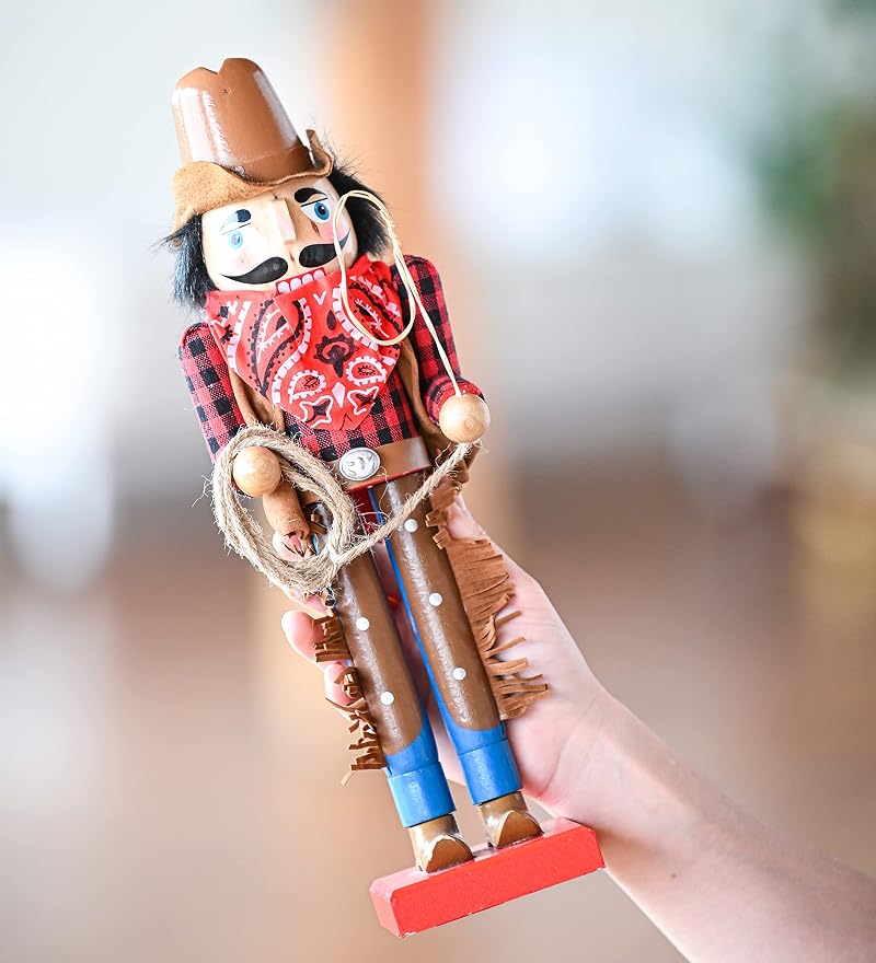 Christmas Western Cowboy Nutcracker – 14" Wooden Lever Nutcracker Decoration