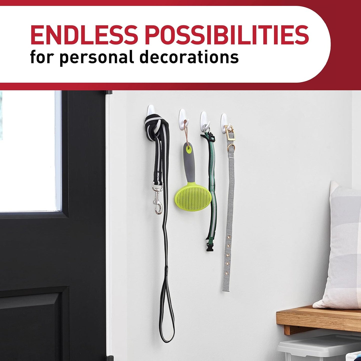 Command Medium Designer Hooks - Damage-Free Wall Hook with Adhesive Strips | 9 Hooks & 12 Strips, Holds Up to 3 lb