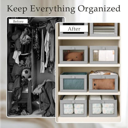 Criusia Linen Closet Organizers - 4 Pack Foldable Storage Baskets for Towels, Clothing, and Books | Grey