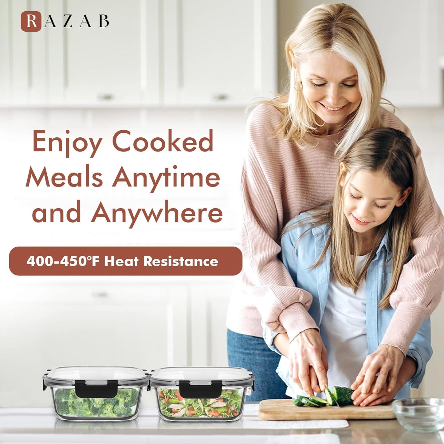 Razab Glass Food Storage Containers - Airtight & Leakproof 1200ML | Microwave, Oven, Freezer Safe, BPA Free