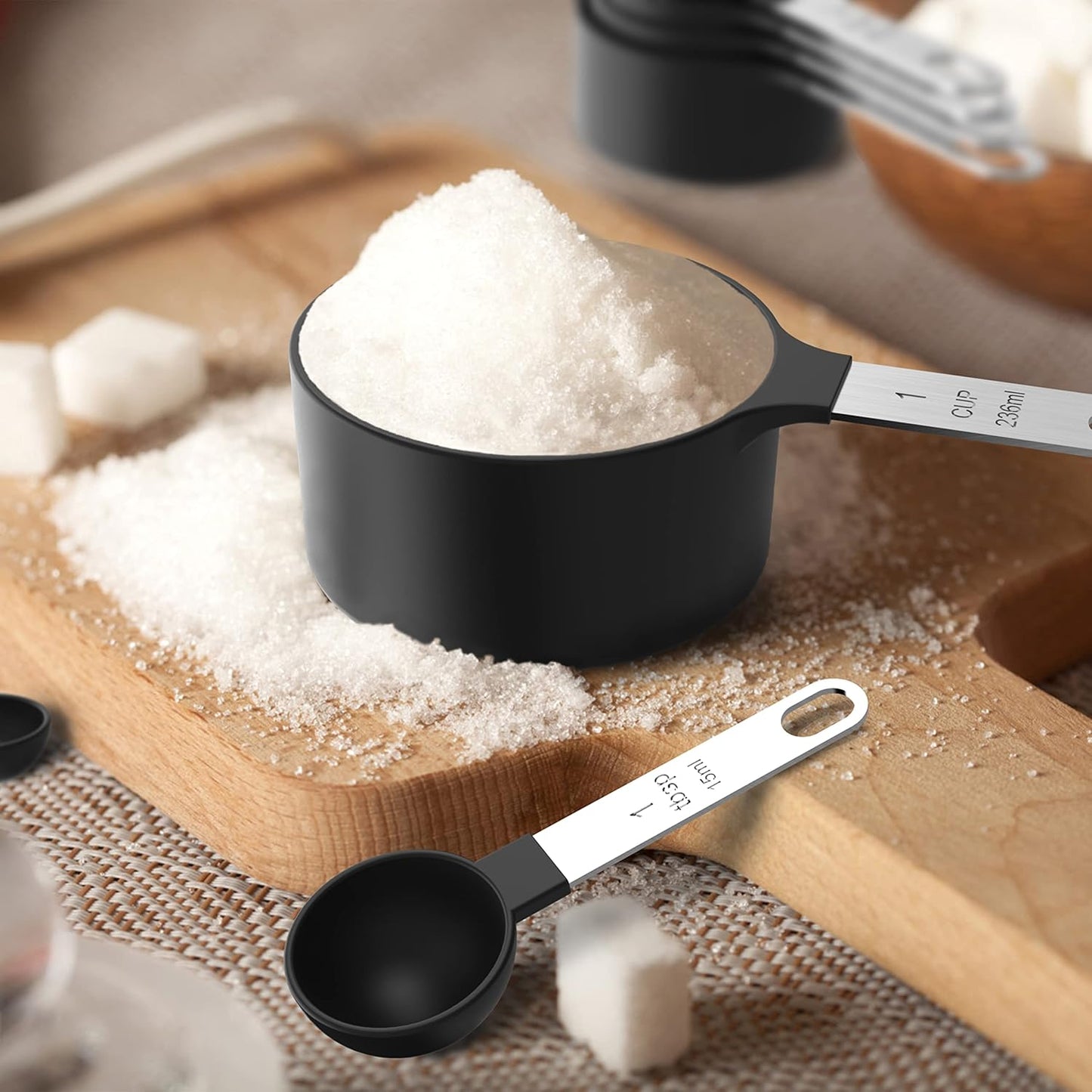 TILUCK Measuring Cups & Spoons Set - Stackable Kitchen Gadgets with Stainless Steel Handles | Black