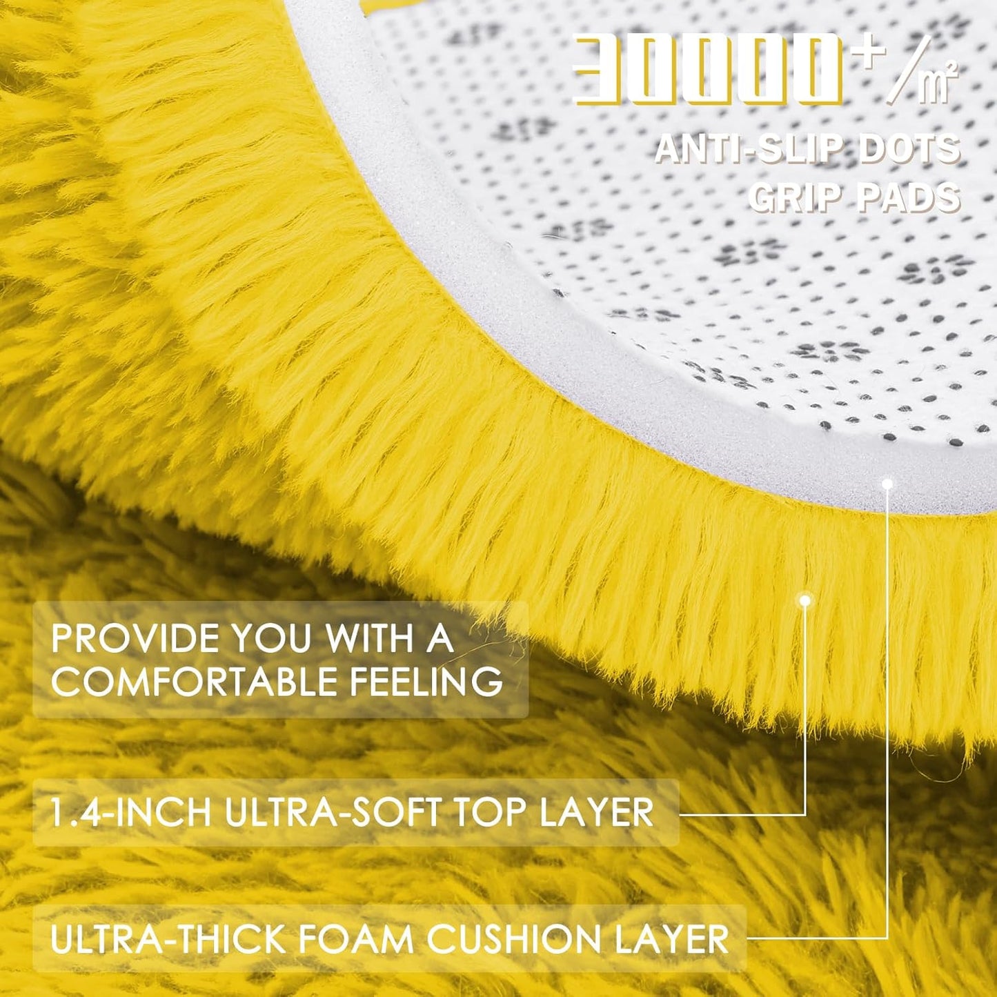OLANLY Yellow Round Area Rug - Soft, Fluffy, Machine Washable 2 ft Circle Carpet for Bedroom & Nursery Decor