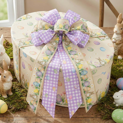 Purple Gingham Easter Bunny Wreath Bow - 21 Inch Large Wired Ribbon for Front Door & Spring Decor