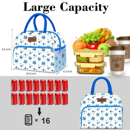 Coobiiya Lunch Bag Women, Lunch Box Lunch Bag for Women Adult Men, Small Leakproof Cute Lunch Tote Large Capacity Reusable Insulated Cooler Lunch Container for Work/Office/Picnic/Travel-Blue Daisy