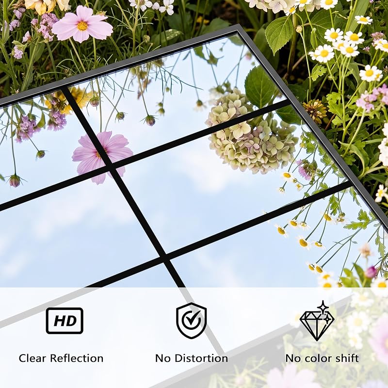 YIROMAN Window Pane Mirror 48x35 Inch Black Grid Wall Mirror