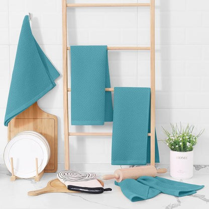Homaxy Kitchen Dish Towels - Ultra Soft 100% Cotton Waffle Weave, Quick Drying, 13 x 28 Inches, 8-Pack, Lake Blue