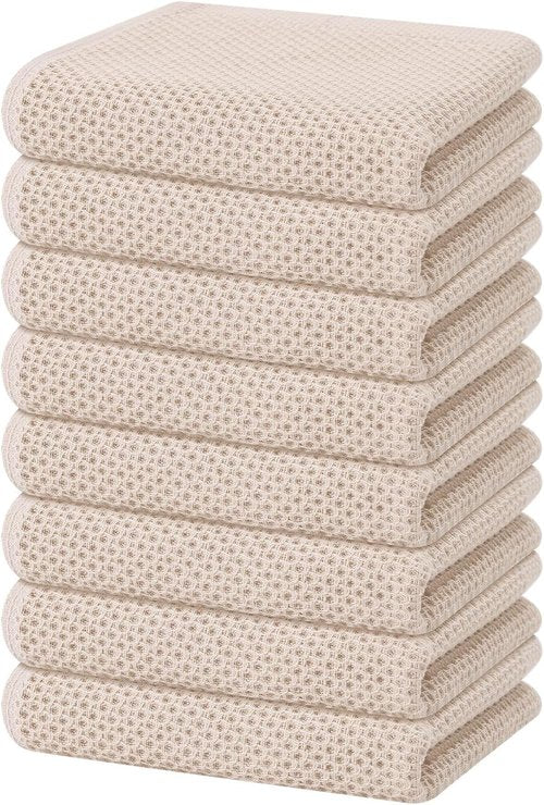 Homaxy 100% Cotton Waffle Weave Dish Towels - Ultra Soft & Absorbent, Quick Drying, 13 x 28 Inches, 8-Pack, Beige