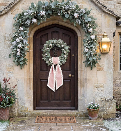 Regine Switzerland Easter Wreath Bow - Pink Buffalo Plaid Ribbon for Front Door & Baby Showers