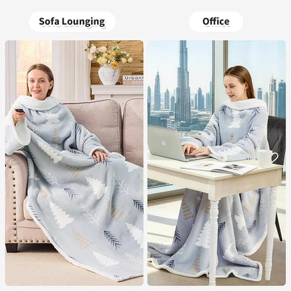 Wearable Blanket with Sleeves - Oversized Snuggle Robe with Christmas Tree Design - 53" x 69"