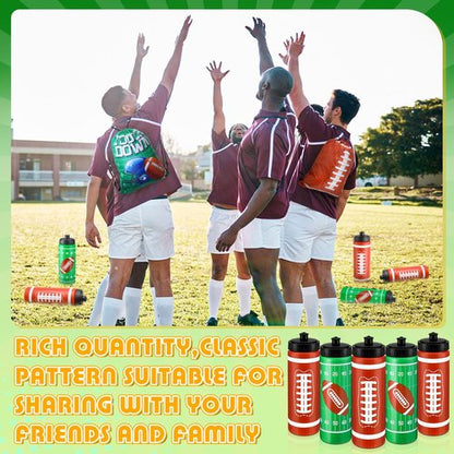 Funnymoom 24 Pcs Football Water Bottle Football Drawstring Bag Set with 50 Sticker Football Party Favors 12 Reusable Sports Squeeze Water Bottle 20oz 12 Football Goodie Gift Bag for Football Team Gift