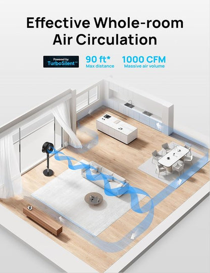 DREO Quiet Oscillating Fan - 90ft Airflow, 20dB Noise Level, Adjustable Height 38-42'' | 8+ Speeds & 3 Modes