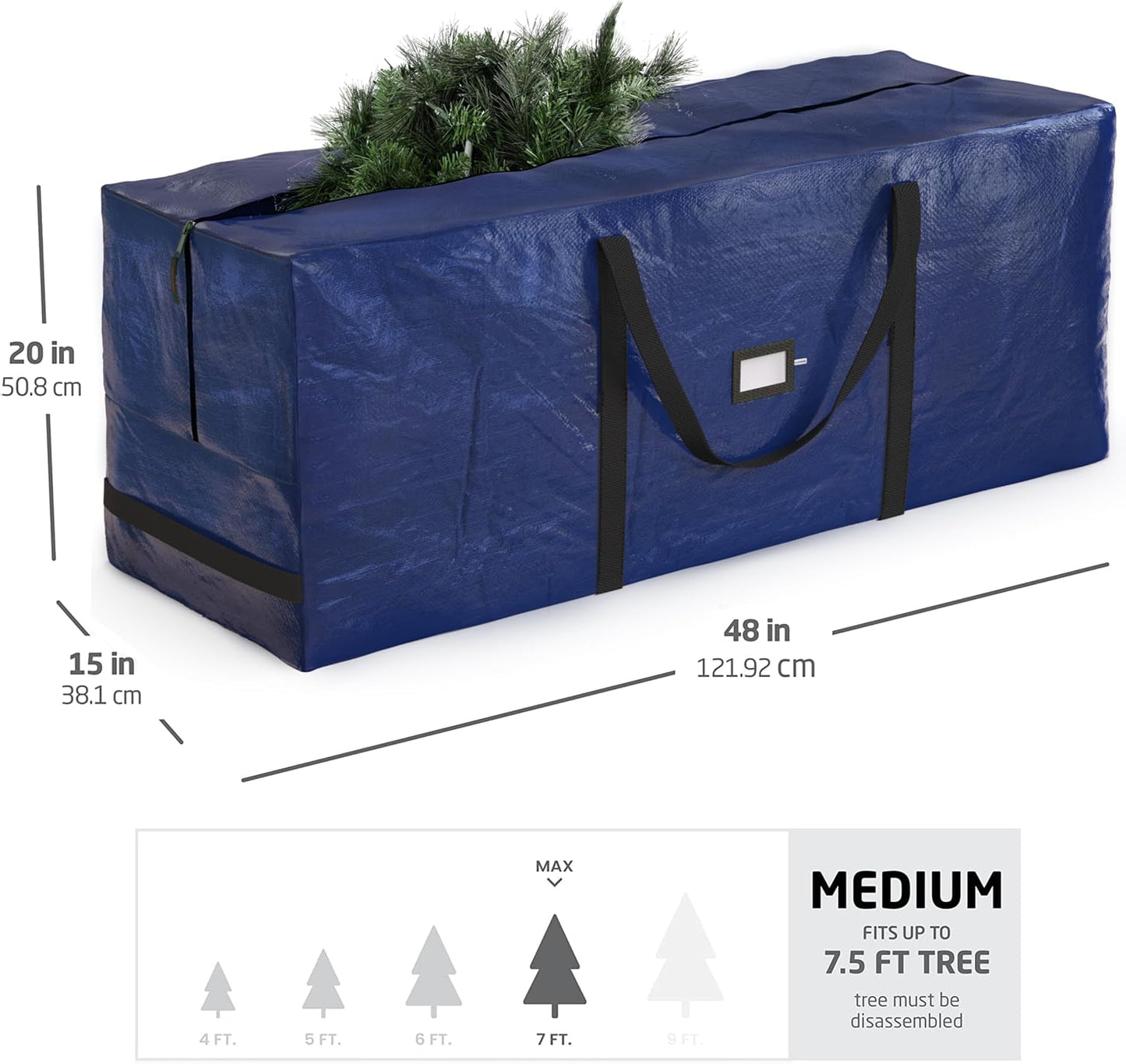 Zober Christmas Tree Storage Bag - Waterproof Protection for 7.5 Ft Trees - Durable Handles & Label Slot - Navy Blue