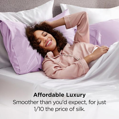Bedsure Satin Pillowcases - Luxurious Queen Size Set of 2 | Soft Lavender with Envelope Closure, 20x30 Inches