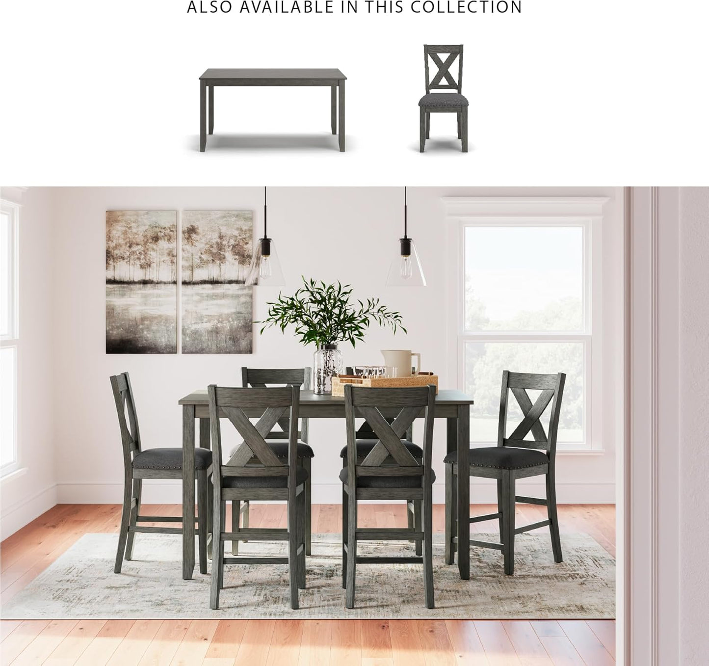 Signature Design by Ashley Caitbrook Casual Dining Table & Upholstered Bar Stools Set - 7 Pieces in Gray