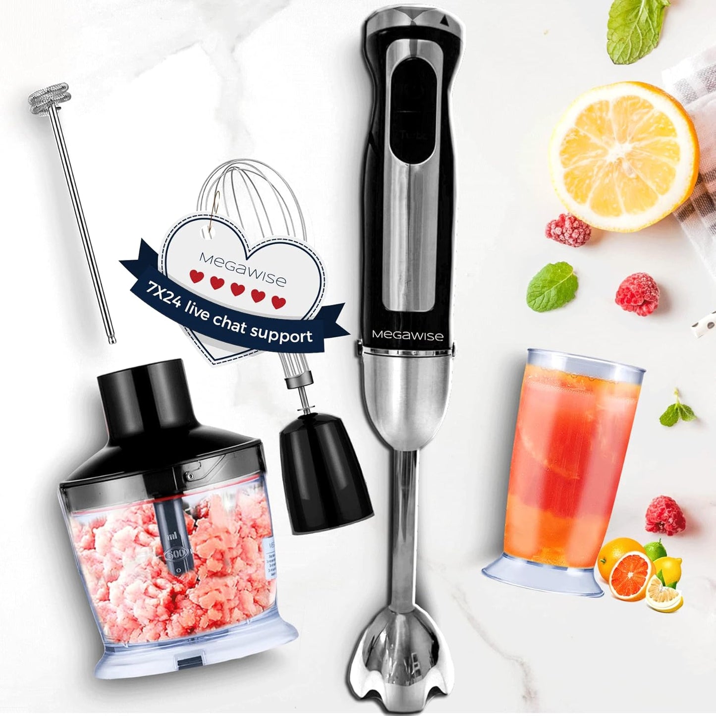 Skiennix 3-in-1 Immersion Hand Blender - Powerful 12-Speed Stick Blender with Titanium Blades