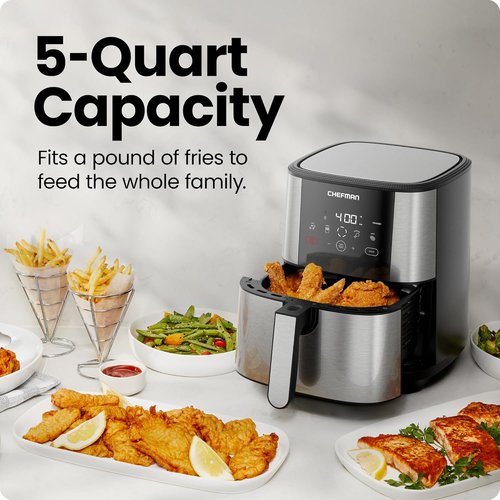 Chefman TurboFry Touch Air Fryer - Large 5-Quart Capacity with One-Touch Digital Controls | Nonstick & Dishwasher-Safe