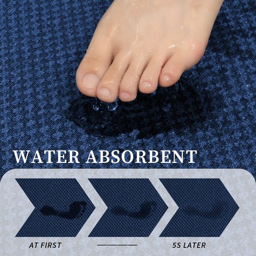 YIHOUSE Bathroom Rugs, Ultra Thin Bath Mat, Set of 2, Non-Slip, Quick Dry Absorbent, Machine Washable Bath Mat Set for Bathroom Floor (17"x24" Plus 17"x47", Dark Blue)