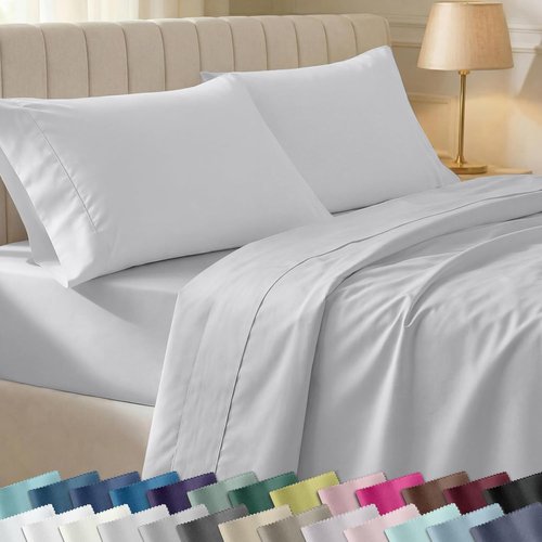 California Design Den Twin XL Bed Sheets Set - 100% Cotton, 400 Thread Count, Silky Smooth Sateen - Silver