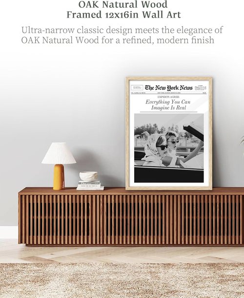 iHery Framed Newspaper Wall Art - "Everything You Can Imagine Is Real" | Natural Oak Wood 12x16in Canvas Decor for Bedroom & Living Room