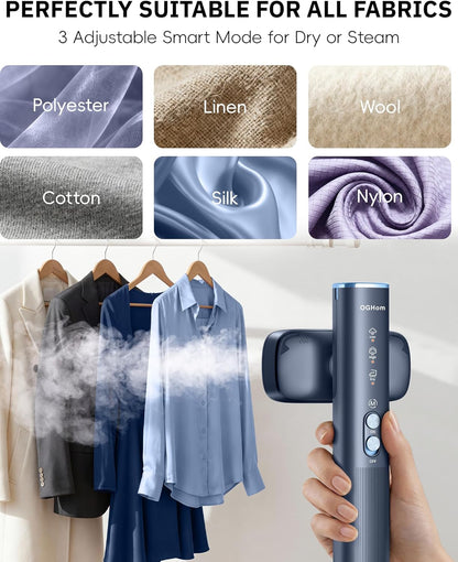 OGHom Portable Handheld Steamer - 2-in-1 Travel Iron & Garment Wrinkle Remover, 1000W, Blue