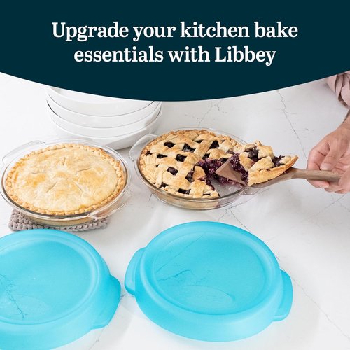 Libbey Baker’s Premium Glass Pie Plate Set - Stackable Casserole Dishes with Lids for Fruit Pies & Quiches