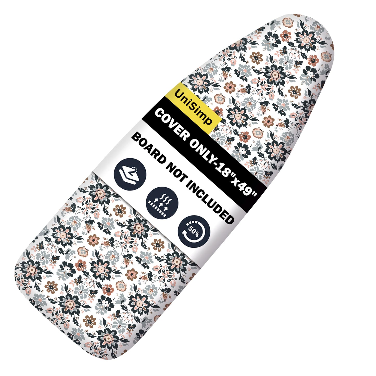 UniSimp Ironing Board Cover and Pad 18"x49" Extra Thick Natural Cotton,Scorch and Stain Resistant Iron Board Cover,Wide Ironing Board Cover with Fasteners Heavy Duty Heatproof Elastic Edge Floral
