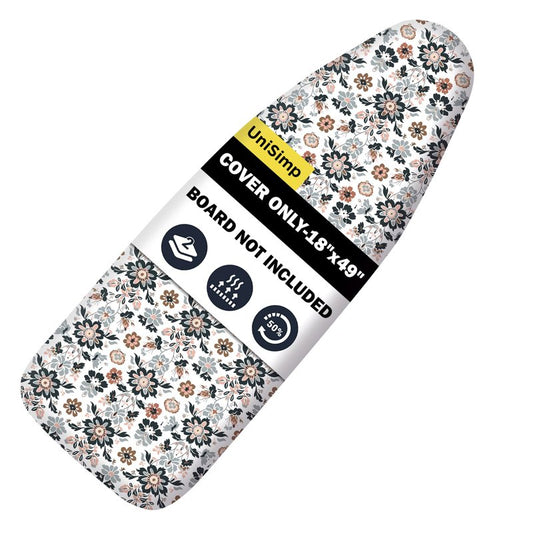 UniSimp Ironing Board Cover and Pad 18"x49" Extra Thick Natural Cotton,Scorch and Stain Resistant Iron Board Cover,Wide Ironing Board Cover with Fasteners Heavy Duty Heatproof Elastic Edge Floral