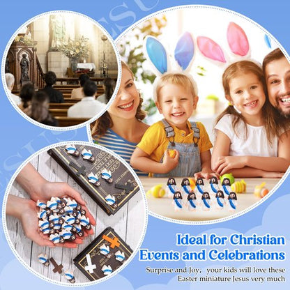 Bememo 50 Pcs Mini Jesus Figures Jesus Loves You Christ Toys Little Christ Figures to Hide and Seek Sunday School Religious Party Favors Gift(Blue)