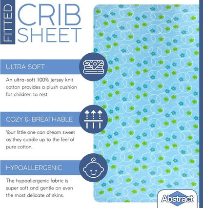 Abstract Cotton Crib Sheets - Ultra Soft Fitted Sheet for Standard Crib Mattress - 28"x52" Blue Floral