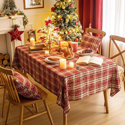 Red Plaid Snowflake Christmas Tablecloth 60" x 104" – Rectangular (Variation: Red Plaid Snowflake+60" x 104")