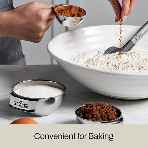 All-Clad Stainless Steel Mini Measuring Bowl Set - 3 Stackable Cups for Cooking & Baking | Dishwasher Safe, Silver