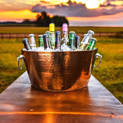 BREKX Rose Copper Beverage Tub and Ice Bucket with Lid and Scoop Party Combo Pack, Stainless Steel Double-Walled Insulated Barware Set