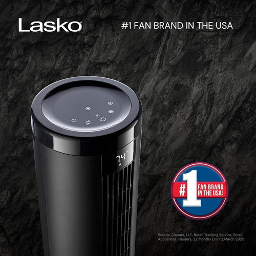 Lasko Elevation Adjustable Tower Fan - 42”-54” Height, 31 ft/s Airflow, Quiet 28 dB, 90° Oscillation, Remote Control - Black