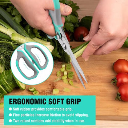 HAUSHOF Kitchen Scissors - Heavy Duty Stainless Steel Shears with Soft Grip | 8-1/4" U-Groove Design for Meat & Vegetables