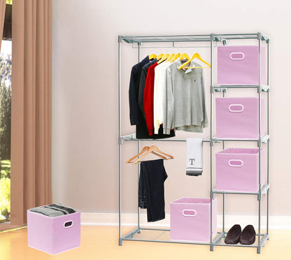 Simple Houseware Foldable Cube Storage Bins - 11-Inch Pink Fabric Organizers with Handles | 6-Pack for Closet & Shelves