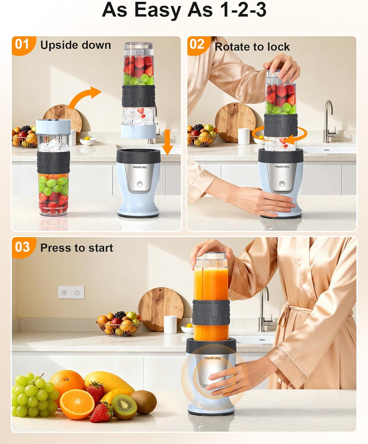 Skiennix Smoothie Blender - 650W Personal Blender with Grinder Cup & 2 BPA-Free Portable Cups (20oz + 14oz) - Perfect for Juices & Shakes, Blue