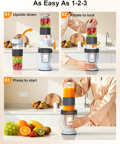 Skiennix Smoothie Blender - 650W Personal Blender with Grinder Cup & 2 BPA-Free Portable Cups (20oz + 14oz) - Perfect for Juices & Shakes, Blue